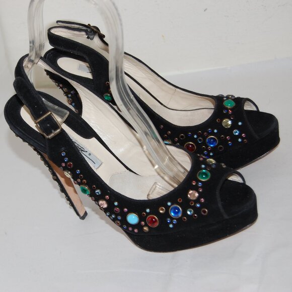 38.5/US 8.5❤️ Brian Atwood Suede Leather High Heels Platform Sandals Pumps ITALY - Picture 1 of 12